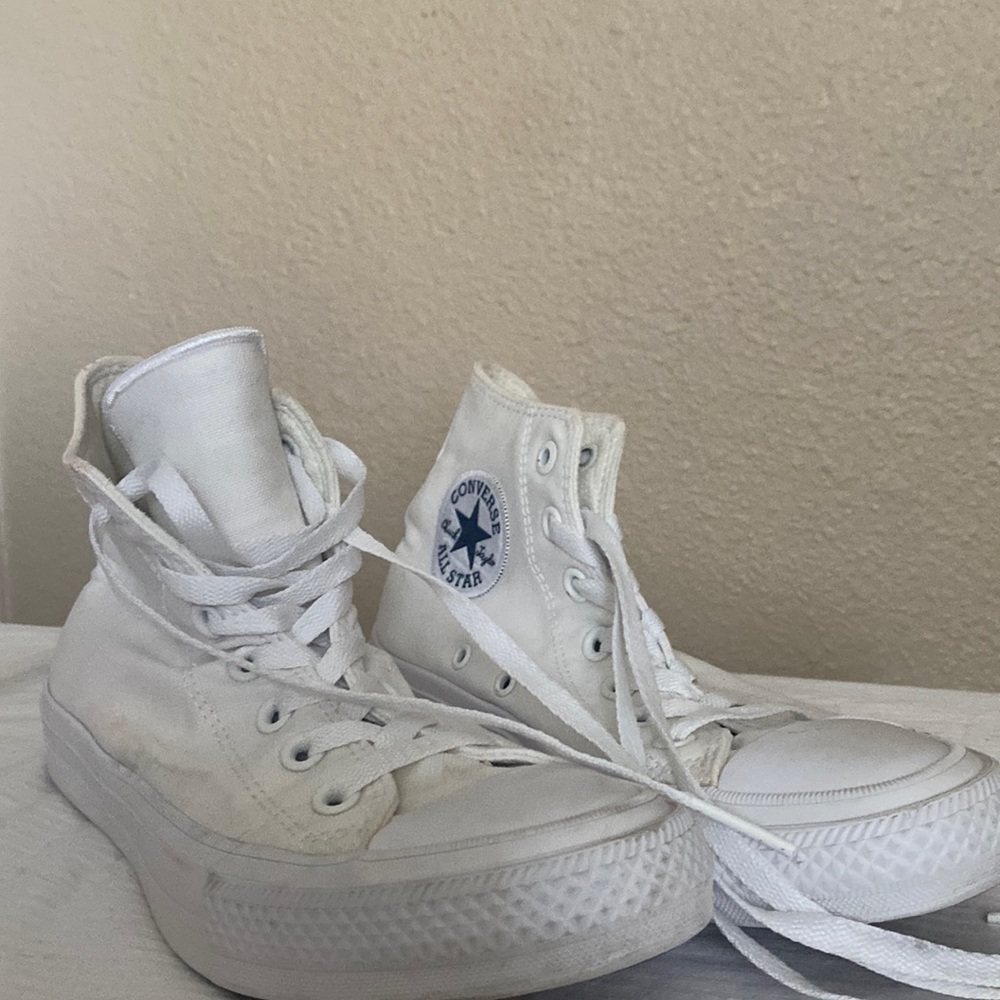 All white high top converse